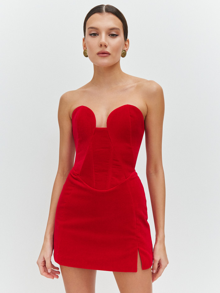 Платье корсетное, бархатное красное KVETKA PL24063.1