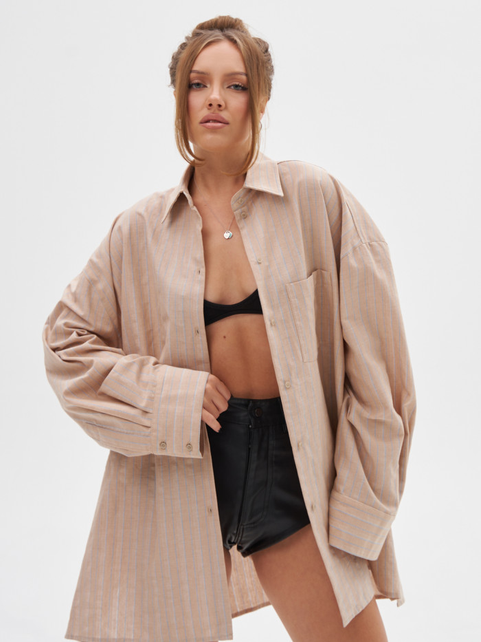 Рубашка ONE SIZE бежевая в полоску KVETKA RB25007.5