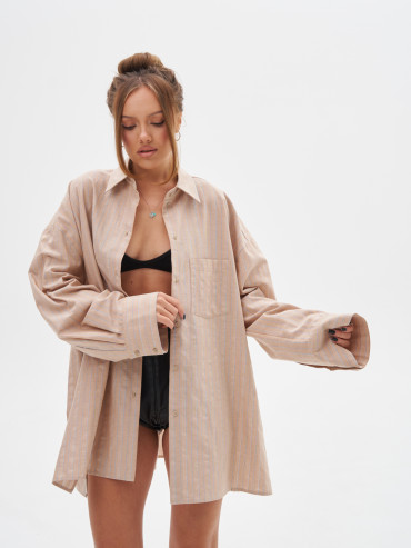 Рубашка ONE SIZE бежевая в полоску KVETKA RB25007.5