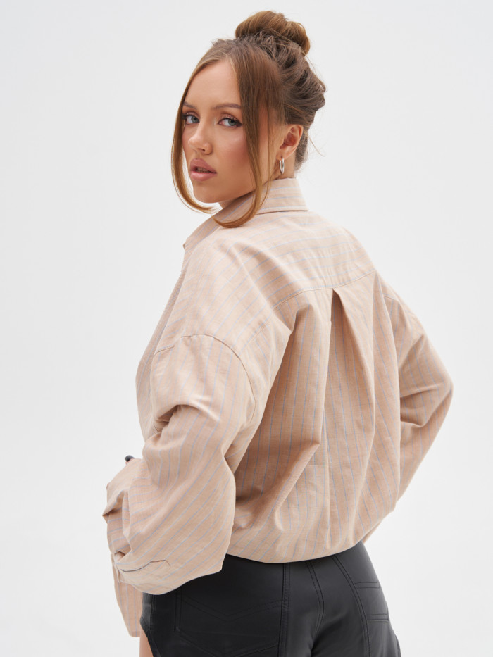 Рубашка ONE SIZE бежевая в полоску KVETKA RB25007.5