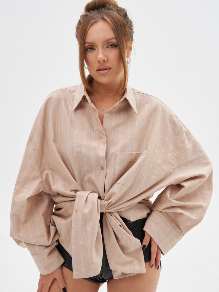 Рубашка ONE SIZE бежевая в полоску KVETKA RB25007.5